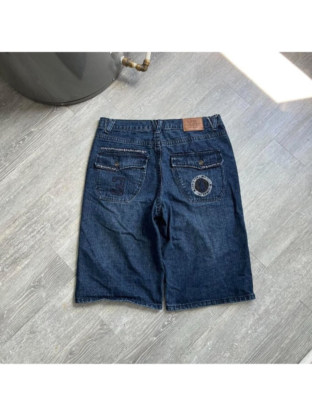 Navy Blue / White Vintage Polo Ralph Lauren Embroidered Y2K Baggy Denim Shorts